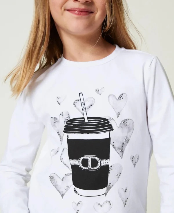 tshirt_avec_imprim_et_str_4.webp T-Shirts Et Tops*TWINSET Milano T-shirt Avec Imprimé Et Strass Off White