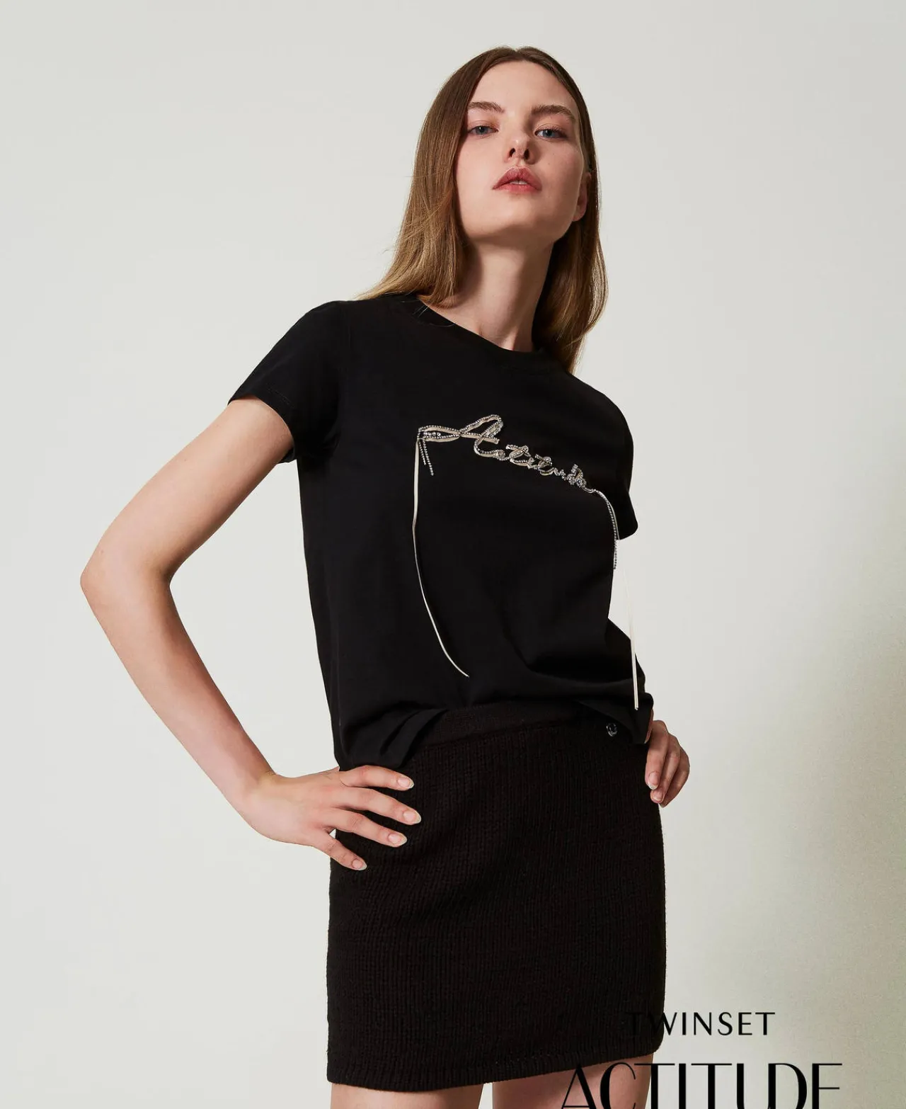 T-Shirts Et Tops*TWINSET Milano T-shirt Avec Logo Et Strass Noir