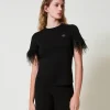 T-Shirts Et Tops*TWINSET Milano T-shirt Avec Logo Oval T Et Plumes Noir