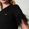T-Shirts Et Tops*TWINSET Milano T-shirt Avec Logo Oval T Et Plumes Noir