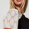 T-Shirts Et Tops*TWINSET Milano T-shirt Avec Manches En Crépon Noir/Imprimé Nœuds Blanc « White Cream »