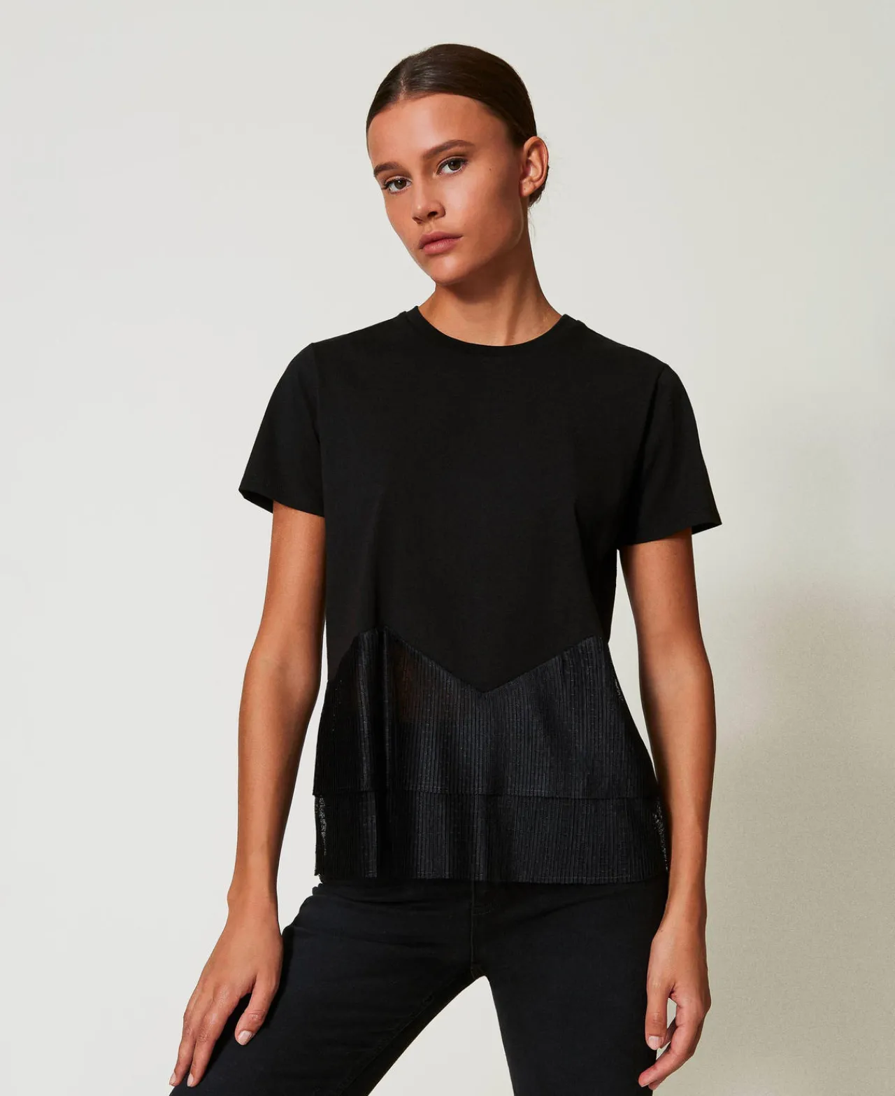 T-Shirts Et Tops*TWINSET Milano T-shirt Avec Volants En Tulle Noir