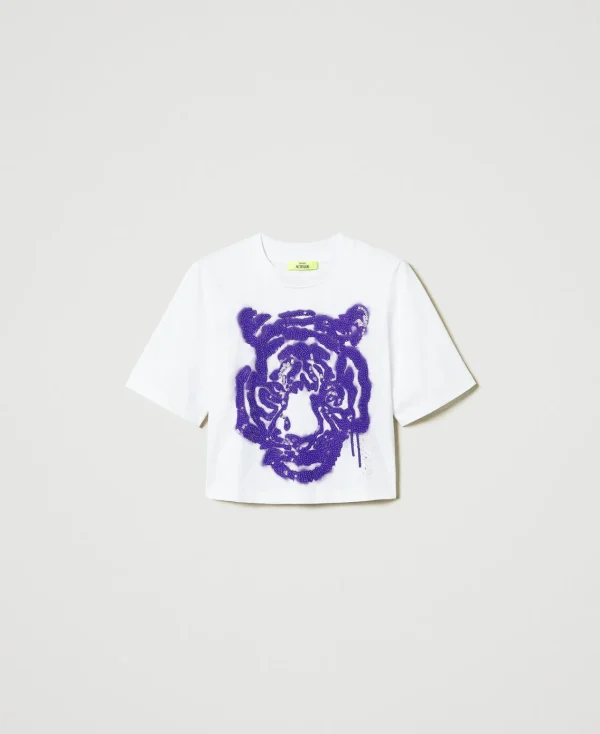 T-Shirts Et Tops*TWINSET Milano T-shirt Boxy MYFO Avec Imprimé Et Sequins Imprimé Purple Tigre