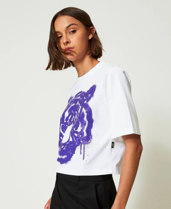 T-Shirts Et Tops*TWINSET Milano T-shirt Boxy MYFO Avec Imprimé Et Sequins Imprimé Purple Tigre
