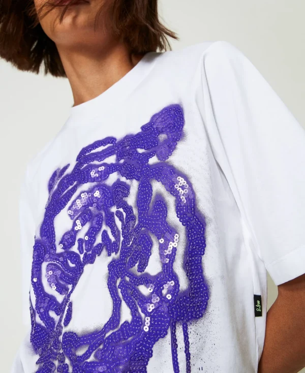 T-Shirts Et Tops*TWINSET Milano T-shirt Boxy MYFO Avec Imprimé Et Sequins Imprimé Purple Tigre