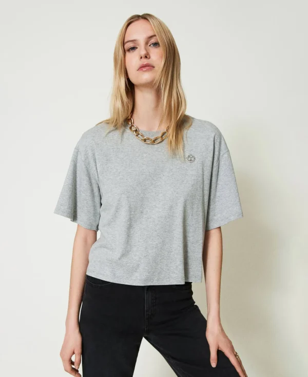T-Shirts Et Tops*TWINSET Milano T-shirt Chiné Avec Oval T Gris moyen chiné