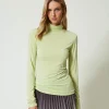 T-Shirts Et Tops*TWINSET Milano T-shirt Col Roulé Avec Broderie Siglée Vert « Soft Lime »