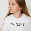tshirt_cropped_avec_logo__0-1.webp T-Shirts Et Tops*TWINSET Milano T-shirt Cropped Avec Logo Brodé Bicolore Blanc Cassé / Noir