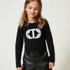 T-Shirts Et Tops*TWINSET Milano T-shirt Cropped Avec Logo Caoutchouté Noir