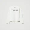 tshirt_cropped_avec_logo__1-1.webp T-Shirts Et Tops*TWINSET Milano T-shirt Cropped Avec Logo Brodé Bicolore Blanc Cassé / Noir