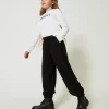 tshirt_cropped_avec_logo__2-1.webp T-Shirts Et Tops*TWINSET Milano T-shirt Cropped Avec Logo Brodé Bicolore Blanc Cassé / Noir