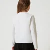 tshirt_cropped_avec_logo__3-1.webp T-Shirts Et Tops*TWINSET Milano T-shirt Cropped Avec Logo Brodé Bicolore Blanc Cassé / Noir