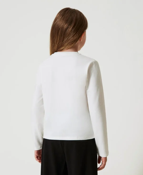 tshirt_cropped_avec_logo__3-1.webp T-Shirts Et Tops*TWINSET Milano T-shirt Cropped Avec Logo Brodé Bicolore Blanc Cassé / Noir