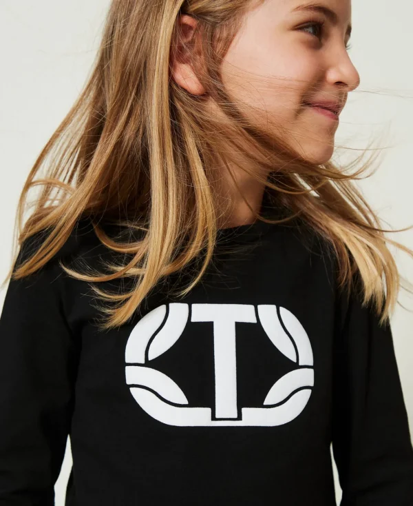 T-Shirts Et Tops*TWINSET Milano T-shirt Cropped Avec Logo Caoutchouté Noir