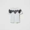 tshirt_regular_avec_dente_1.webp T-Shirts Et Tops*TWINSET Milano T-shirt Regular Avec Dentelle Incrustée Bicolore Argent/Gris « Blackened Pearl »