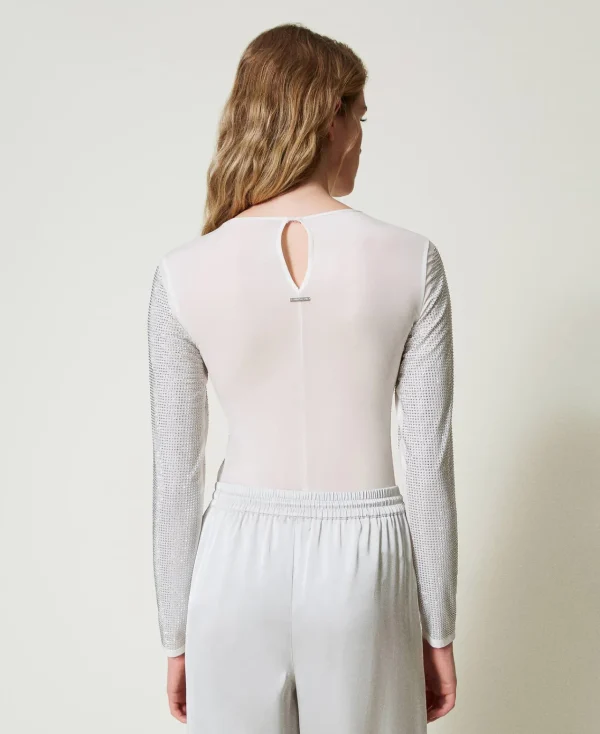 tshirt_stretch_avec_stras_3.webp T-Shirts Et Tops*TWINSET Milano T-shirt Stretch Avec Strass All-over Off White
