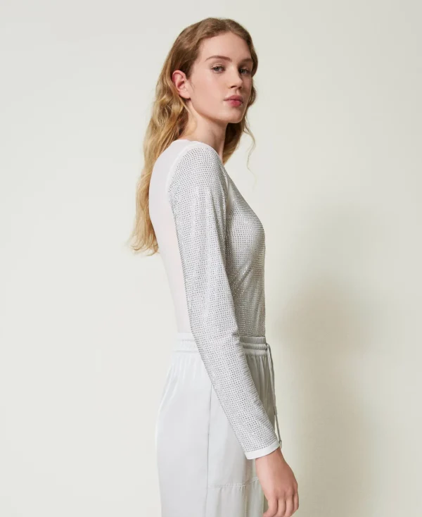 tshirt_stretch_avec_stras_4.webp T-Shirts Et Tops*TWINSET Milano T-shirt Stretch Avec Strass All-over Off White
